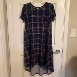 LuLaRoe XS Carly Dress Plaid Hi-Low Multicolor Short Sleeve Casual
